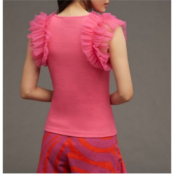 DOLAN Tulle Sleeve Tank Top Size S Hot Pink Preppy Going Out Feminine Colorful - Picture 5 of 12